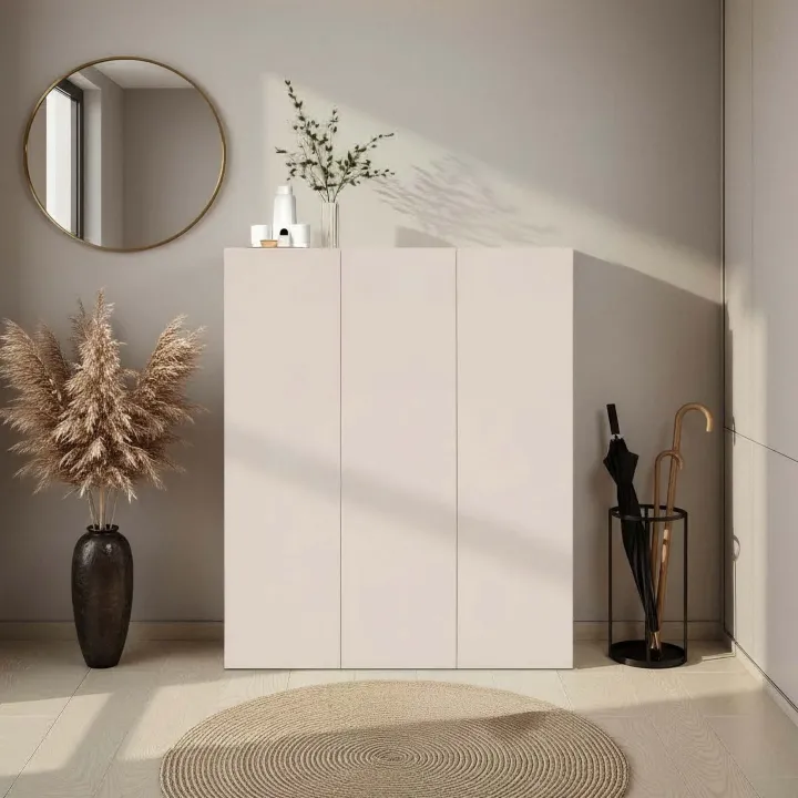 Mobile scarpiera multiuso ingresso 94x114h cm 3 ante beige cashmere top rovere scuro Mercor