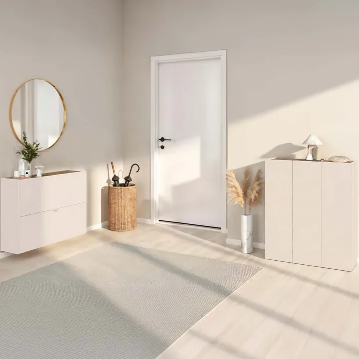 Mobile scarpiera multiuso ingresso 94x114h cm 3 ante beige cashmere top rovere scuro Mercor