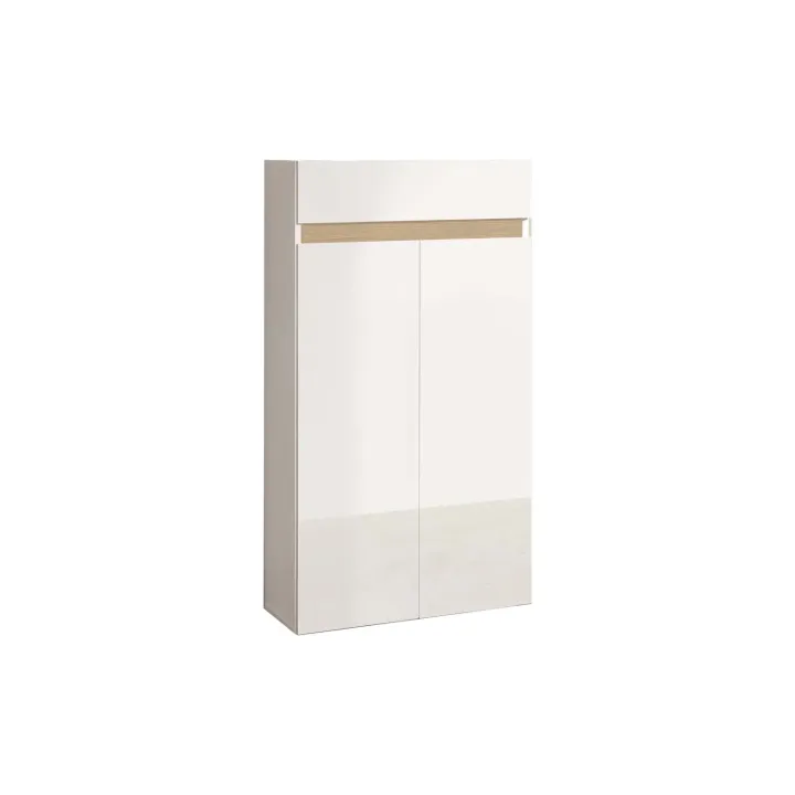 Mobile scarpiera multiuso ingresso 63x114h cm 2 ante 1 cassetto bianco lucido top rovere Noren