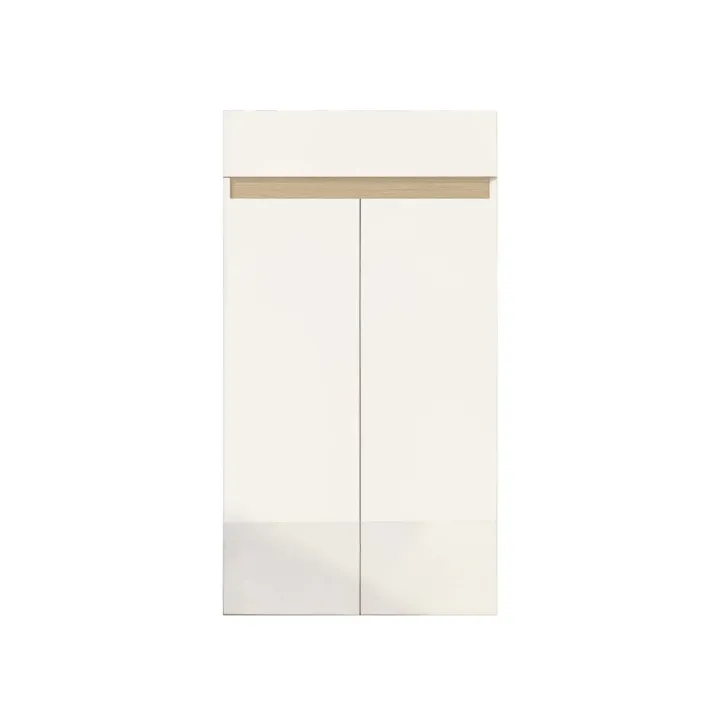 Mobile scarpiera multiuso ingresso 63x114h cm 2 ante 1 cassetto bianco lucido top rovere Noren