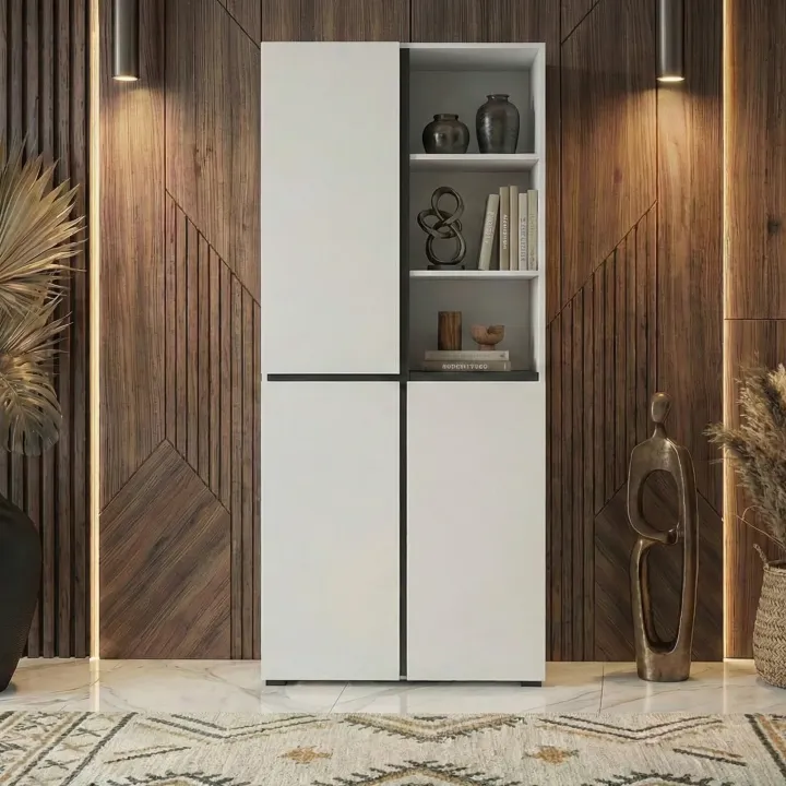 Mobile scarpiera 80x184h cm 3 ante 3 vani a giorno bianco Lolla