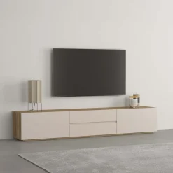 Mobile TV basso 200x36h cm 2 cassetti 2 ante a ribalta cashmere rovere Delia