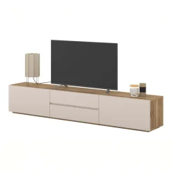 Mobile TV basso 200x36h cm 2 cassetti 2 ante a ribalta cashmere rovere Delia