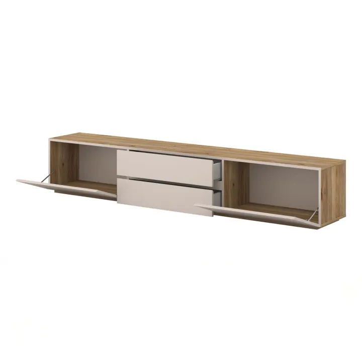 Mobile TV basso 200x36h cm 2 cassetti 2 ante a ribalta cashmere rovere Delia