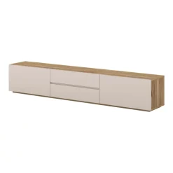 Mobile TV basso 200x36h cm 2 cassetti 2 ante a ribalta cashmere rovere Delia