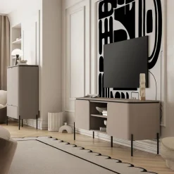 Mobile TV moderno 163x65h cm 2 ante 2 ripiani tortora Carty