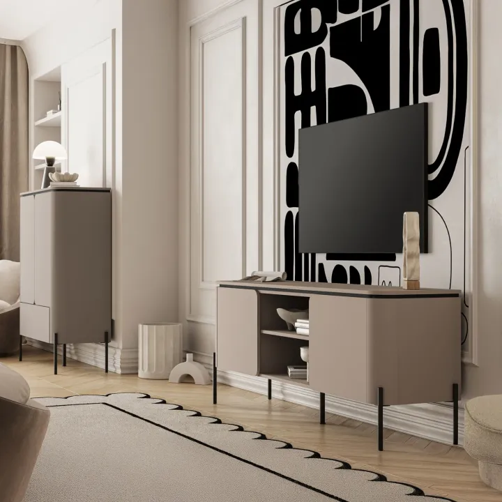 Mobile TV moderno 163x65h cm 2 ante 2 ripiani tortora Carty
