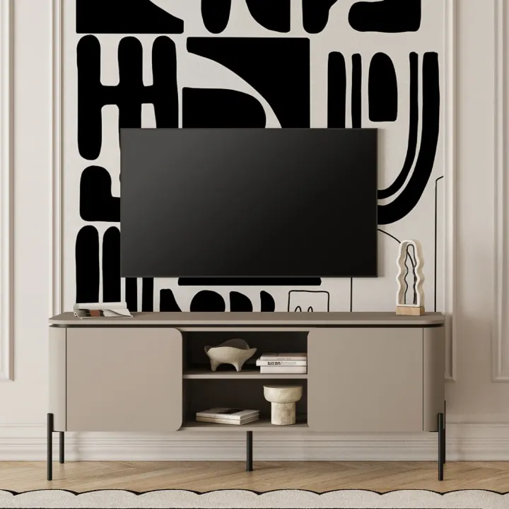 Mobile TV moderno 163x65h cm 2 ante 2 ripiani tortora Carty