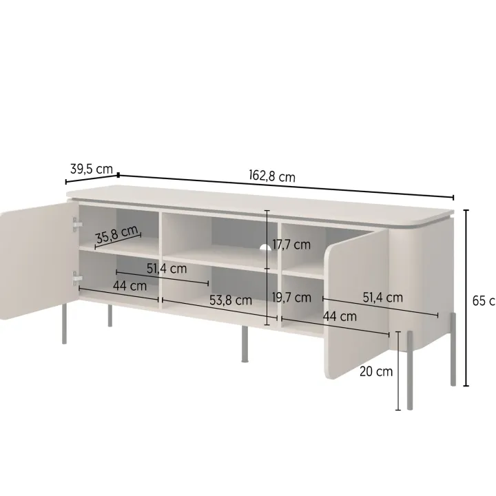 Mobile TV moderno 163x65h cm 2 ante 2 ripiani tortora Carty