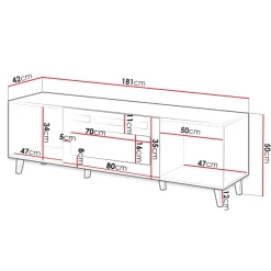 Mobile TV moderno 181x50h cm con camino elettrico cannettato quercia Essence
