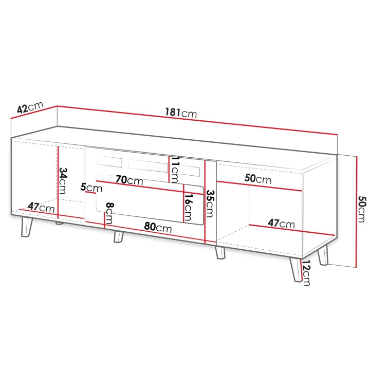 Mobile TV moderno 181x50h cm con caminetto elettrico cannettato antracite Essence