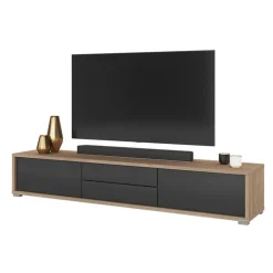 Mobile TV soggiorno sospeso 180x32h cm 2 ante a ribalta 2 cassetti antracite rovere Glem