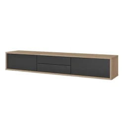Mobile TV soggiorno sospeso 180x32h cm 2 ante a ribalta 2 cassetti antracite rovere Glem