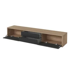 Mobile TV soggiorno sospeso 180x32h cm 2 ante a ribalta 2 cassetti antracite rovere Glem