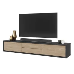 Mobile TV soggiorno sospeso 180x32h cm 2 ante a ribalta 2 cassetti rovere grigio Glem