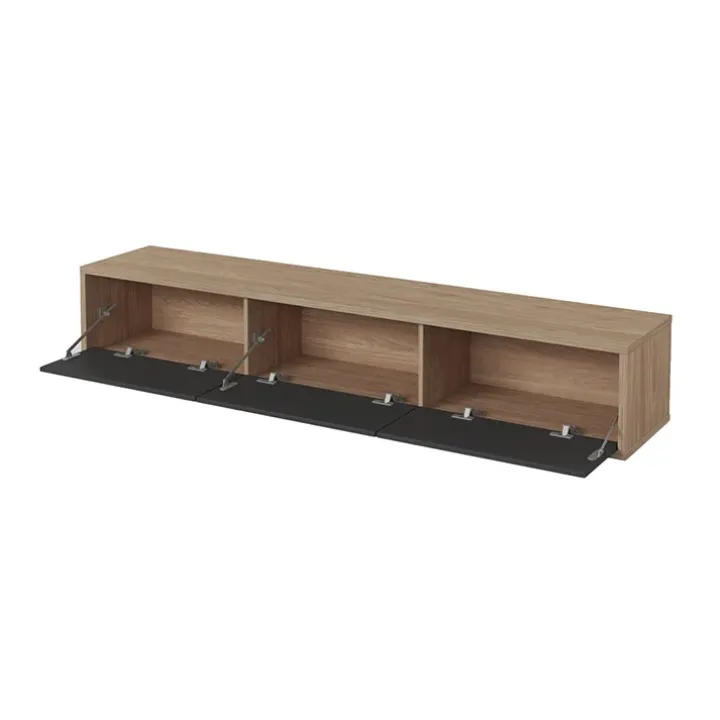 Mobile TV soggiorno sospeso 180x32h cm 3 ante a ribalta antracite rovere Glem