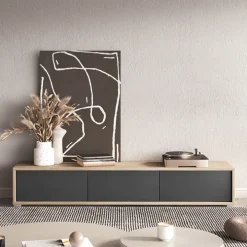 Mobile TV soggiorno sospeso 180x32h cm 3 ante a ribalta antracite rovere Glem