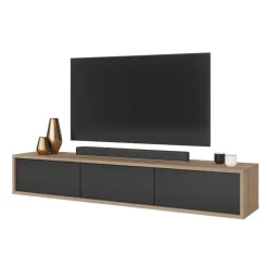 Mobile TV soggiorno sospeso 180x32h cm 3 ante a ribalta antracite rovere Glem