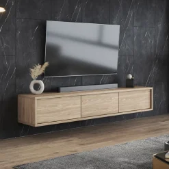 Mobile TV soggiorno sospeso 180x32h cm 3 ante a ribalta rovere Glem