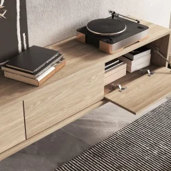 Mobile TV soggiorno sospeso 180x32h cm 3 ante a ribalta rovere Glem