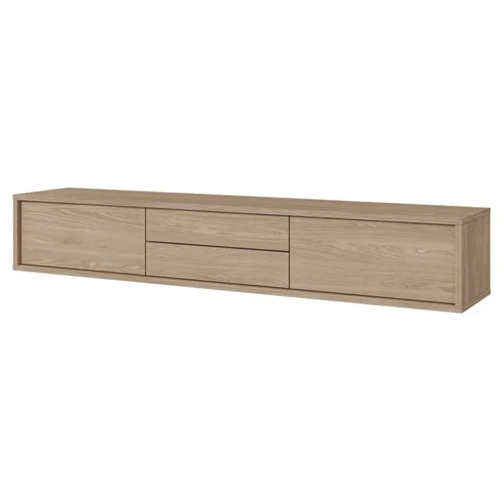 Mobile TV soggiorno sospeso 180x32h cm 2 ante a ribalta 2 cassetti rovere Glem