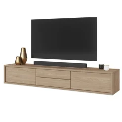Mobile TV soggiorno sospeso 180x32h cm 2 ante a ribalta 2 cassetti rovere Glem