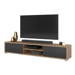 Mobile TV soggiorno sospeso 180x32h cm 2 ante a ribalta 2 vani antracite rovere Glem