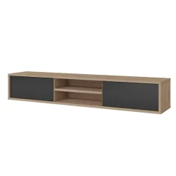 Mobile TV soggiorno sospeso 180x32h cm 2 ante a ribalta 2 vani antracite rovere Glem