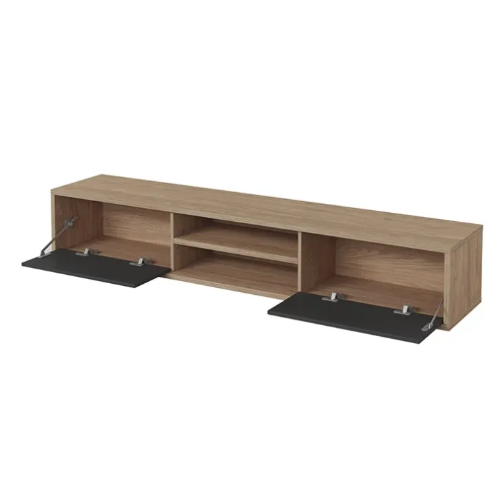 Mobile TV soggiorno sospeso 180x32h cm 2 ante a ribalta 2 vani antracite rovere Glem