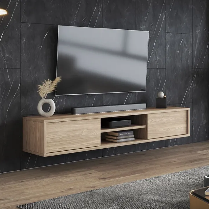 Mobile TV soggiorno sospeso 180x32h cm 2 ante a ribalta 2 vani rovere Glem