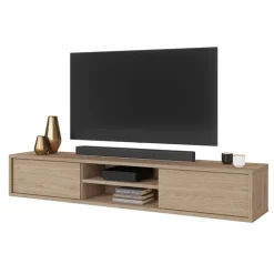 Mobile TV soggiorno sospeso 180x32h cm 2 ante a ribalta 2 vani rovere Glem