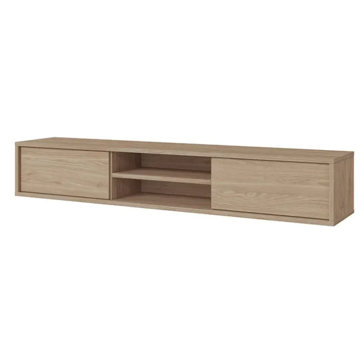 Mobile TV soggiorno sospeso 180x32h cm 2 ante a ribalta 2 vani rovere Glem