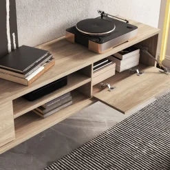 Mobile TV soggiorno sospeso 180x32h cm 2 ante a ribalta 2 vani rovere Glem