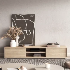Mobile TV soggiorno sospeso 180x32h cm 2 ante a ribalta 2 vani rovere Glem