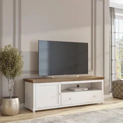 Mobile TV 181x61h cm 1 anta 1 cassetto bianco frassinato rovere Texel