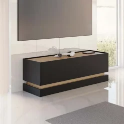 Mobile TV 150x47h cm 2 ante a ribalta nero rovere Rhea