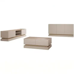Mobile TV 200x47h cm 2 ante a ribalta 2 vani a vista beige rovere Rhea
