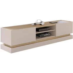 Mobile TV 200x47h cm 2 ante a ribalta 2 vani a vista beige rovere Rhea
