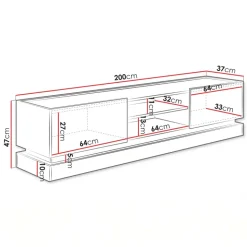 Mobile TV 200x47h cm 2 ante a ribalta 2 vani a vista nero rovere Rhea