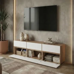 Mobile tv 180x49h cm 3 ante 3 cassetti bianco rovere Lolla