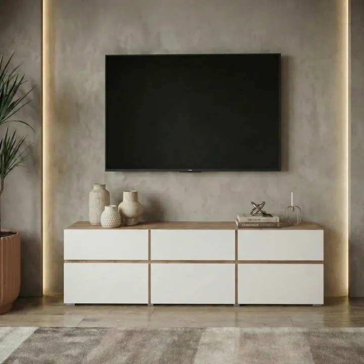 Mobile tv 180x49h cm 3 ante 3 cassetti bianco rovere Lolla