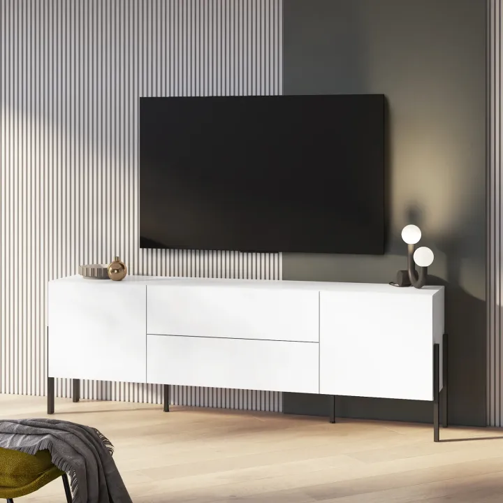 Mobile TV 200x70h cm 2 ante 2 cassetti moderno bianco Simple