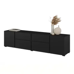 Mobile tv 195x48h cm 2 ante 2 cassetti 2 ribaltine nero Edge