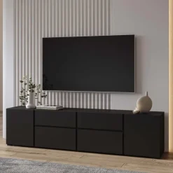 Mobile tv 195x48h cm 2 ante 2 cassetti 2 ribaltine nero Edge