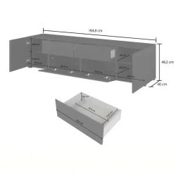 Mobile tv 195x48h cm 2 ante 2 cassetti 2 ribaltine nero Edge