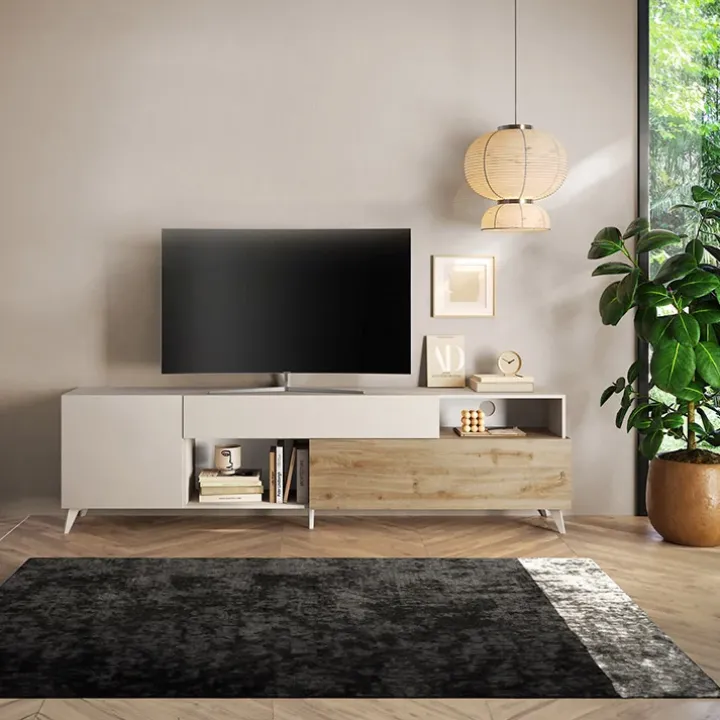 Mobile TV 241x67h cm 2 ante 1 cassetto beige rovere chiaro Witty
