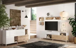 Mobile TV 241x67h cm 2 ante 1 cassetto bianco lucido rovere chiaro Witty