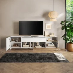 Mobile TV 241x67h cm 2 ante 1 cassetto bianco lucido rovere chiaro Witty