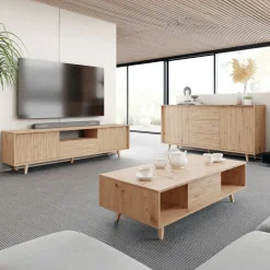 Mobile TV 180x52h cm 2 ante design rustico cannettato rovere Branch