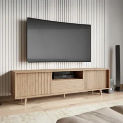Mobile TV 180x52h cm 2 ante design rustico cannettato rovere Branch